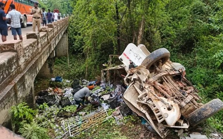 अनियंत्रित होकर पुलिया से गिरा आम लदा पिकअप, चालक की मौके पर ही मौत 